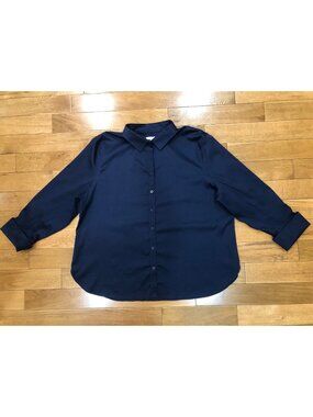 Chico's No-Iron Stretch Button Down Shirt Navy Blue Size 4 US 20 22 Plus XXL
